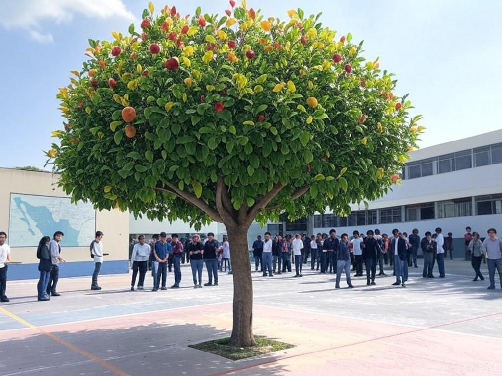 el árbol de Nexo Educativo en el contexto escolar como símbolo universal de crecimiento, vida y continuidad.